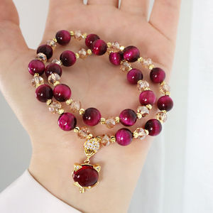 紫晶宝珍懿灵狐饰品旺夫石红虎眼石手链女水晶狐狸吊坠狐狸骨手串