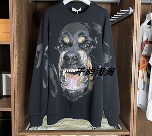 givenchy/纪梵希 罗威纳犬大狗头黑色休闲圆领套头卫衣男外套女装