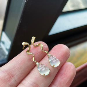 高冰种淡晴水葫芦耳钉掌门世家18k金镶嵌翡翠珠宝玉石j220407016