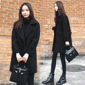 羊毛呢外套中长款加厚2024春秋季新款韩版时尚宽松黑色呢子大衣女