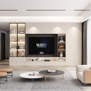 简约现代背景墙电视柜一体组合柜轻奢客厅实木满墙储物柜全屋定制