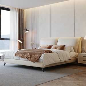 意式极简双人主卧皮床轻奢现代婚床简约北欧奶油风白色储物大床