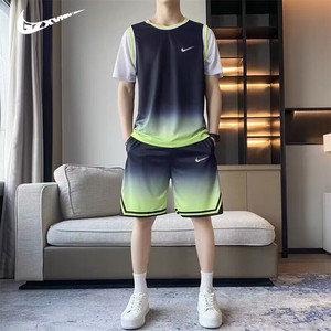 耐克顿篮球服套装男士夏季薄款青少年短袖t恤宽松学生跑步运动服