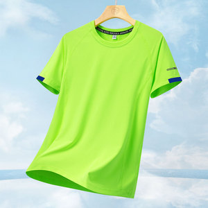 短袖t恤男士夏季冰丝薄款半袖体恤宽松大码跑步运动健身速干衣服