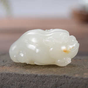 千尺山 新疆和田玉籽料羊脂白玉三脚金蟾挂件蟾蜍吊坠摆件 16克