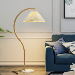 北欧落地灯日式原木创意百褶布客厅沙发装饰灯简约立式卧室台灯