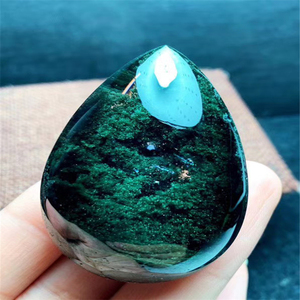 收藏级巴西老矿翠绿色玻璃体水滴形绿幽灵聚宝盆吊坠招财辟邪男女
