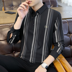 同款哥弟正品男士夏季韩版潮流修身长袖polo衫ins休闲秋装上衣时