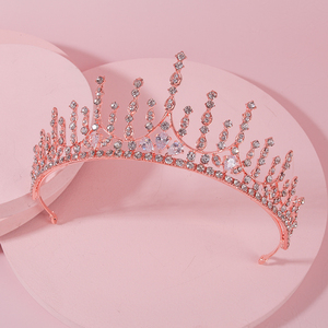 粉色儿童皇冠头饰公主演出小孩王冠走秀表演发箍生日高档女童爱莎