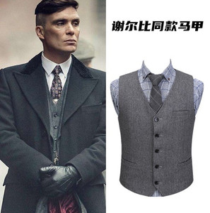 谢尔比剃刀党浴血黑帮同款西装马甲复古粗花呢人字纹羊毛西服马夹