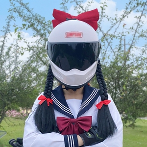 来梦同款3c认证摩托车头盔可爱女蝴蝶结爆音少女夏季复古机车全盔