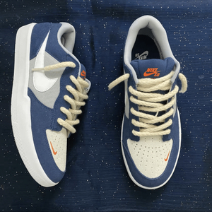 适配nike sb force 58灰蓝橙色半圆米色麻绳蜡面无畏字母反光鞋带