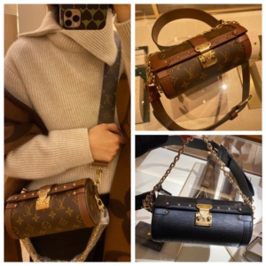 lv/路易威登女包 papillon trunk老花巴比龙链条圆筒斜挎包m57835