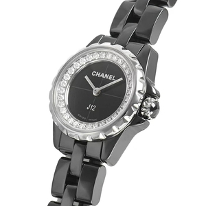 众奢全新d chanel香奈儿j12黑陶瓷镶钻19mm石英女表 h5235