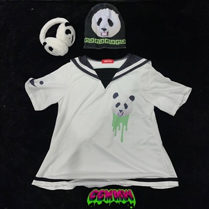【现货掉落】acdcrag中古熊猫set短袖水手服绿熊猫耳罩冷帽可爱
