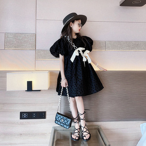法国Fad Sincgo女童连衣裙夏季高级感洋气儿童公主裙黑色礼服夏装