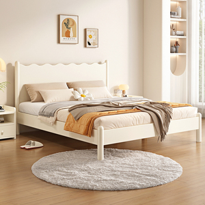 实木床现代简约1.8米欧式主卧双人床1.5单人出租房白色床架美式床