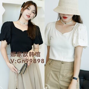 丁螺女装2022夏季新款时尚百搭气质泡泡袖针织小衫上衣特价