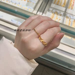 周大福星新款足金999麦穗麻花戒指黄金指环活口网红爆款女友礼物