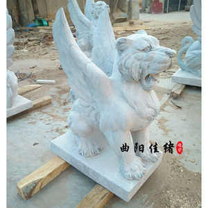 飞虎雕塑天然青石带翅膀老虎飞狮门口镇宅风水动物石雕摆件定制