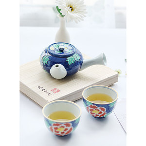 日本原装进口有田烧文山窑手绘陶瓷染锦茶壶茶杯茶器木盒套装礼物