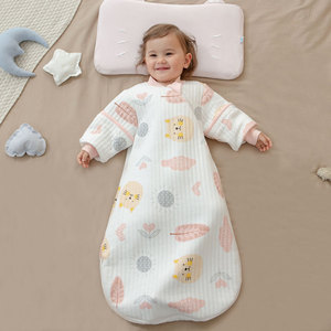 婴儿睡袋春秋款薄棉三层保暖宝宝睡袋四季通用新生儿童防踢被神器