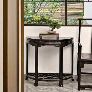 苏素宋式红木家具紫光檀入户玄关台客厅靠墙桌中式半圆桌端景台