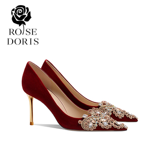 RoseDoris婚鞋女秀禾主婚纱两穿新款红色高跟新娘鞋中式敬酒单鞋