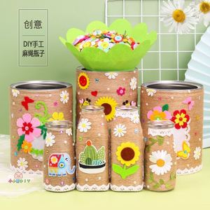 奶粉罐diy材料包国庆节爱国立体麻绳废旧物品改造亲子作业手工