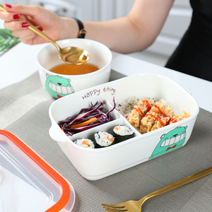 便当盒学生饭盒带饭上班微波炉加热专用分隔型套装陶瓷分格可爱女