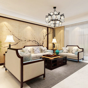 新中式沙发 全实木布艺组合 现代简约客厅样板房名宿禅意家具现货