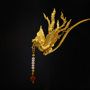 华髻 原创古风发饰 凤凰步摇发钗 明制狄髻头面侧凤簪子 纯银镀金