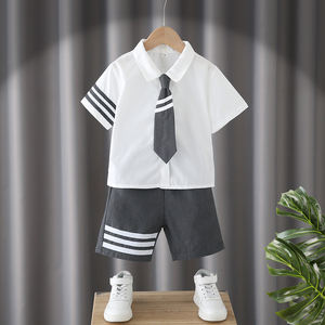 男童套装夏季王心凌同款儿童jk制服衬衫两件套学院风洋气宝宝夏装