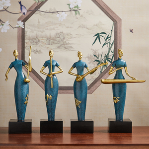 新中式古典摆件中国风乐队仕女古筝二胡人物客厅玄关书桌酒柜饰品