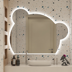 浪帕小熊镜子轻奢异形创意智能led梳妆镜壁挂式浴室米奇卡通圆镜