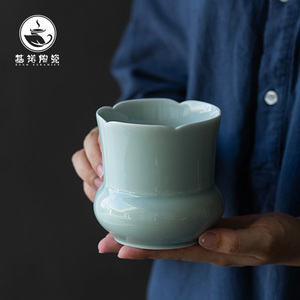 景德镇湖田窑影青茶洗缸陶瓷茶具笔洗茶盆茶盂水盂茶渣缸建水葵口