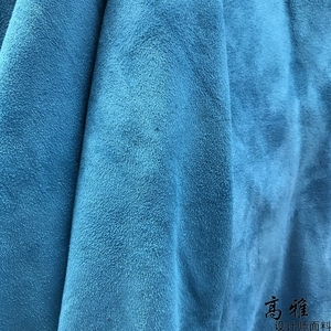 蓝色麂皮绒布料 单面翻毛料西装风衣服装设计师创意面料