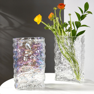 ins风冰川极冻花瓶北欧透明玻璃瓶客厅插花水养鲜花玫瑰餐桌摆件