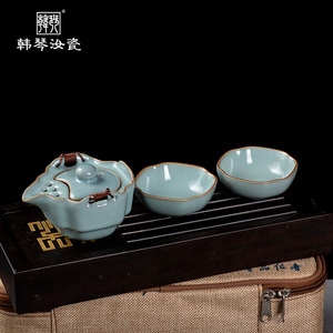 韩琴汝瓷旅行四件套 便携茶具功夫茶原产地原矿釉水
