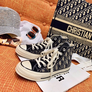 正品dior/迪奥高帮帆布鞋时尚高帮鞋透气休闲联名鞋b23板鞋男女鞋