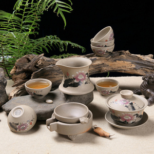 陶瓷紫砂粗陶喝茶功夫茶具土陶盖碗茶杯套装中式家用日式复古荼具