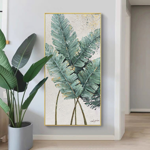 芭蕉叶原创手绘玄关装饰画轻奢油画高端奢华入户竖版走廊过道挂画