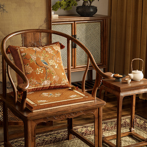 中式红木圈椅椅垫太师椅坐垫毛绒加厚高密度海绵垫子实木靠垫橘鸣