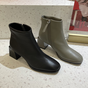 kiss cat接吻猫短靴2022秋冬新款舒适粗高跟时装女靴ka32513-10