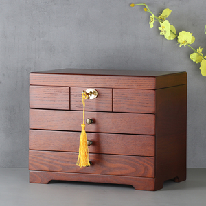 中式复古实木质首饰盒带锁大容量防氧化手饰品珠宝箱抽屉式收纳盒
