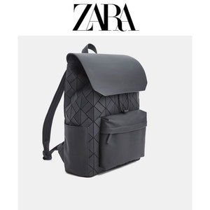 ZARA大容量双肩包休闲高级感欧美男包旅行包几何菱格电脑书包背包
