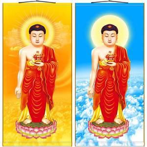 红衣阿弥陀佛画像 无量寿佛道场佛堂卷轴挂画 全屏满屏绢布画定制