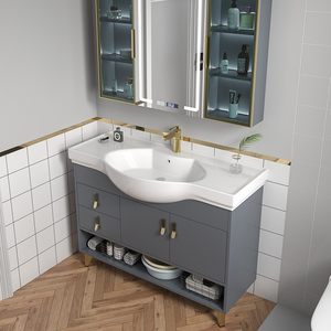 窄边大肚子浴室柜落地式洗漱台家用洗手池陶瓷一体洗脸盆镜柜套装