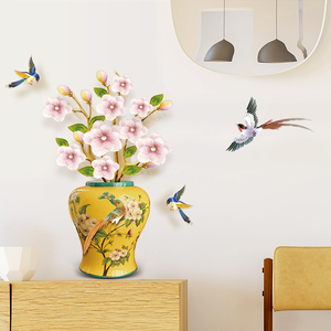 客厅贴纸装饰小图案花瓶3d立体墙贴画中国风卧室房间背景墙壁贴画