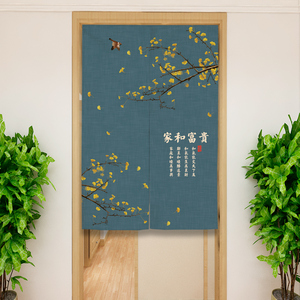 新中式门帘家用布艺挂帘卧室入户门遮挡帘免打孔玄关半截布隔断帘